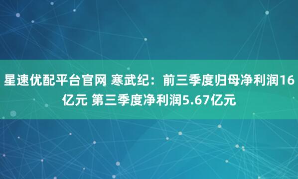 星速优配平台官网 寒武纪：前三季度归母净利润16亿元 第三季度净利润5.67亿元